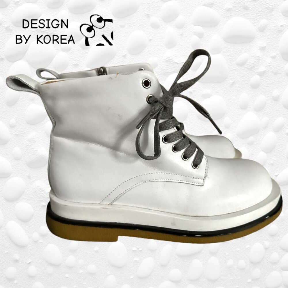 White Faux Leather Boots Size 8